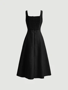 SHEIN MOD Ladies' Solid Color Square Neck Sleeveless Black Dress,Summer Dresses For Women - Black - View 2