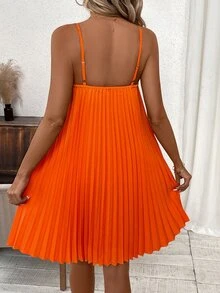 SHEIN Clasi Orange Pleated Strapless Dress Coral Dress Spring Dress - Burnt Orange - View 3