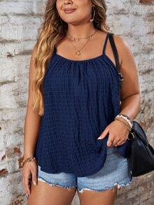 SHEIN LUNE Camiseta de tirantes con cuello redondo de talla grande, unicolor para uso diario de verano - Azul Marino - Ver 6