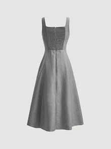SHEIN MOD Women's Denim Effect Slim Segmentation Backless Sleeveless Cable Knit Sweater Dress - Grey - View 2
