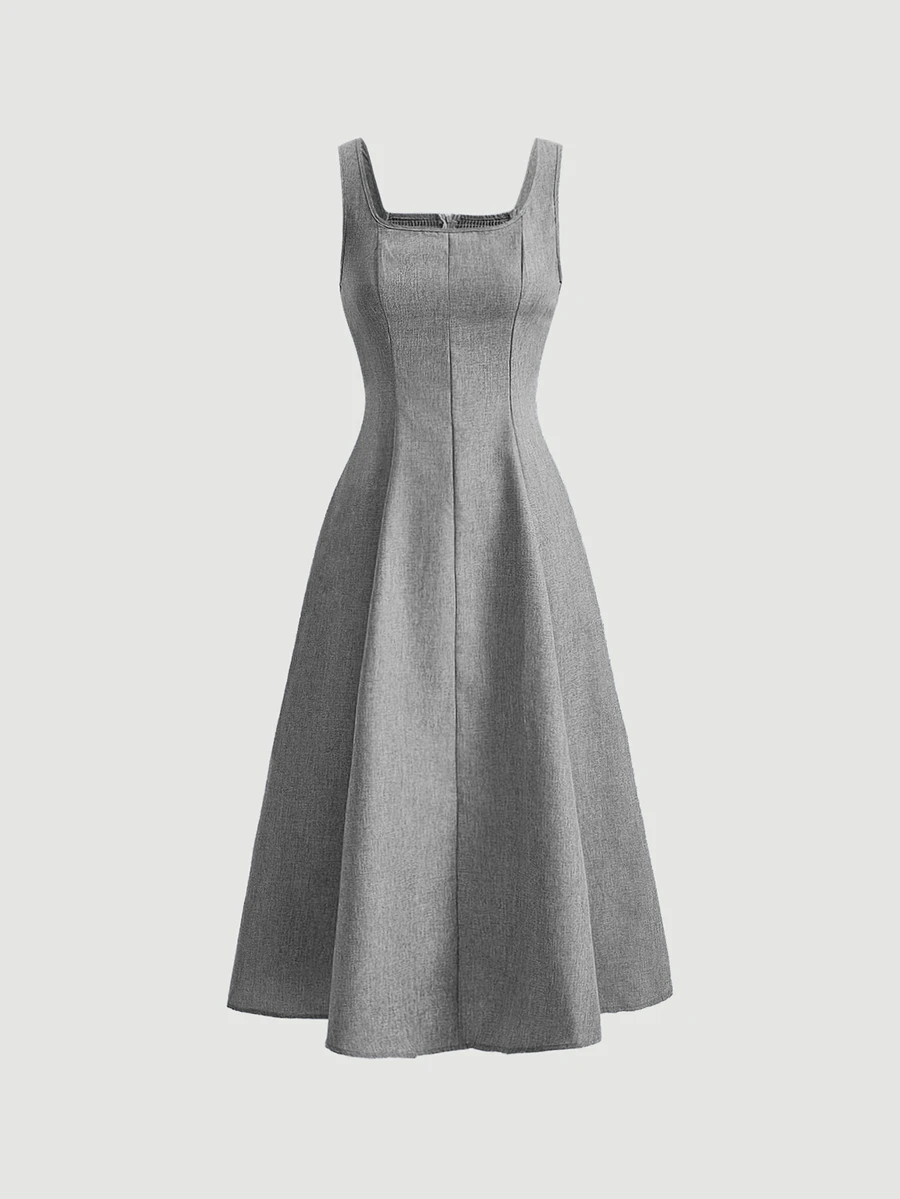 SHEIN MOD Women's Denim Effect Slim Segmentation Backless Sleeveless Cable Knit Sweater Dress - Grey - View 1