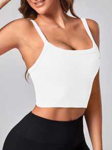 SHEIN Sports 弧形下摆运动 T 恤 健身上衣 健身吊带上衣 - 白色 - 查看 2