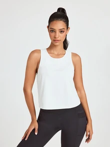 SHEIN Sports Women's Solid Color Sports Tank Top Gym Top Workout Tank Top - White - View 2