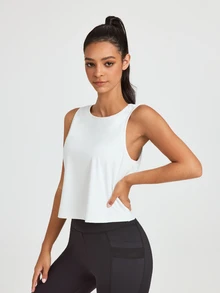 SHEIN Sports Women's Solid Color Sports Tank Top Gym Top Workout Tank Top - White - View 6