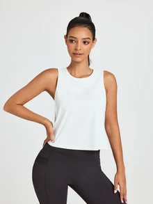 SHEIN Sports Women's Solid Color Sports Tank Top Gym Top Workout Tank Top - White - View 7