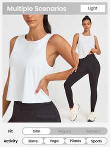 SHEIN Sports Women's Solid Color Sports Tank Top Gym Top Workout Tank Top - White - View 5
