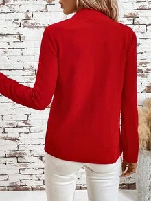 SHEIN Clasi Women's Collarless Pocketed All-Match Elegant Simple Versatile Comfortable Regular Red Jacket In Fall/Winter - Red - View 2