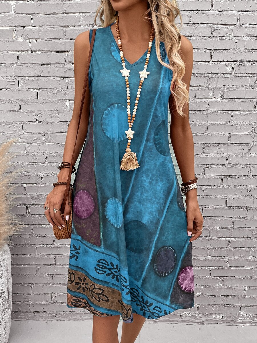 EMERY ROSE Vestido de verano con estampado gráfico rojo y sin mangas - Azul menta - Ver 1