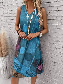 EMERY ROSE Vestido de verano con estampado gráfico rojo y sin mangas - Azul menta - Ver 6