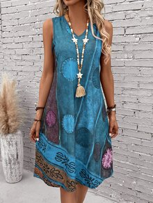 EMERY ROSE Vestido de verano con estampado gráfico rojo y sin mangas - Azul menta - Ver 4