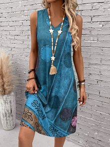 EMERY ROSE Vestido de verano con estampado gráfico rojo y sin mangas - Azul menta - Ver 3
