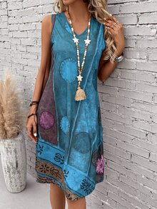 EMERY ROSE Vestido de verano con estampado gráfico rojo y sin mangas - Azul menta - Ver 5