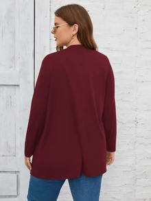 SHEIN LUNE Plus Size Solid Color Long Sleeve Cardigan, Casual Daily Wear Winter Fall Autumn Claret - Burgundy - View 2