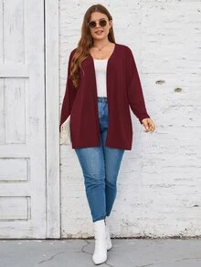 SHEIN LUNE Plus Size Solid Color Long Sleeve Cardigan, Casual Daily Wear Winter Fall Autumn Claret - Burgundy - View 4