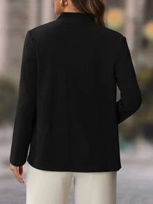 EMERY ROSE Blazer negro de manga larga ajustado para mujer, ropa de mujer de otoño - Negro - Ver 3
