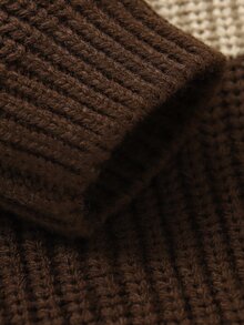 Baby Boy 1pc Multi-Color Casual Long Sleeve Pullover Sweater With Small Pocket, Basic Layering Top Autumn Fall - Coffee Brown - View 4