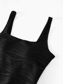 MOTF PREMIUM SUMMER BEACH SOLID TEXTURED LOW BACK ONE-PIECE SWIMSUIT - Black - View 3