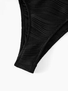 MOTF PREMIUM SUMMER BEACH SOLID TEXTURED LOW BACK ONE-PIECE SWIMSUIT - Black - View 4