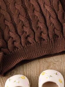 Genkimix Kids Baby Girl Dark Brown Turtleneck Long Sleeve Knitted Sweater,Autumn Modest Family Matching Solid Color Cable Knit Pullover For Christmas Party Wear - Coffee Brown - View 4