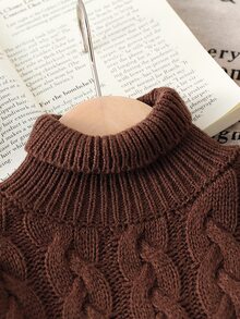 Genkimix Kids Baby Girl Dark Brown Turtleneck Long Sleeve Knitted Sweater,Autumn Modest Family Matching Solid Color Cable Knit Pullover For Christmas Party Wear - Coffee Brown - View 6