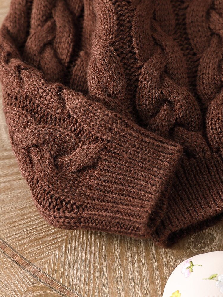Genkimix Kids Baby Girl Dark Brown Turtleneck Long Sleeve Knitted Sweater,Autumn Modest Family Matching Solid Color Cable Knit Pullover For Christmas Party Wear - Coffee Brown - View 5