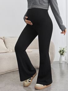 SHEIN Maternity Comfortable Skinny Flare Pants, Adjustable High Waist Extra Long Pregnancy Leggings World Cup Fall - Black - View 7