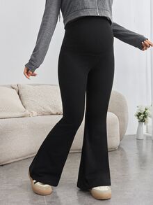 SHEIN Maternity Comfortable Skinny Flare Pants, Adjustable High Waist Extra Long Pregnancy Leggings World Cup Fall - Black - View 4