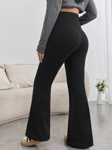 SHEIN Maternity Comfortable Skinny Flare Pants, Adjustable High Waist Extra Long Pregnancy Leggings World Cup Fall - Black - View 2