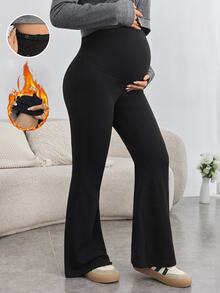 SHEIN Maternity Comfortable Skinny Flare Pants, Adjustable High Waist Extra Long Pregnancy Leggings World Cup Fall - Black - View 8