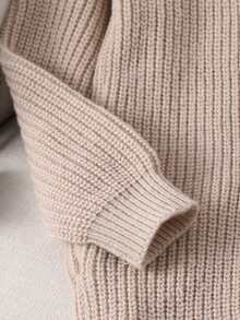 SHEIN Tween Girl Solid High Neck Raglan Sleeve Long Sleeve Loose Casual Loose Sweater Dress, Autumn Farewell Beige - Khaki - View 4
