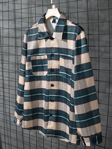 Genlund Men's Casual Striped Long Sleeve Pocket Loose Shacket, Spring Autumn - Multicolor - View 1