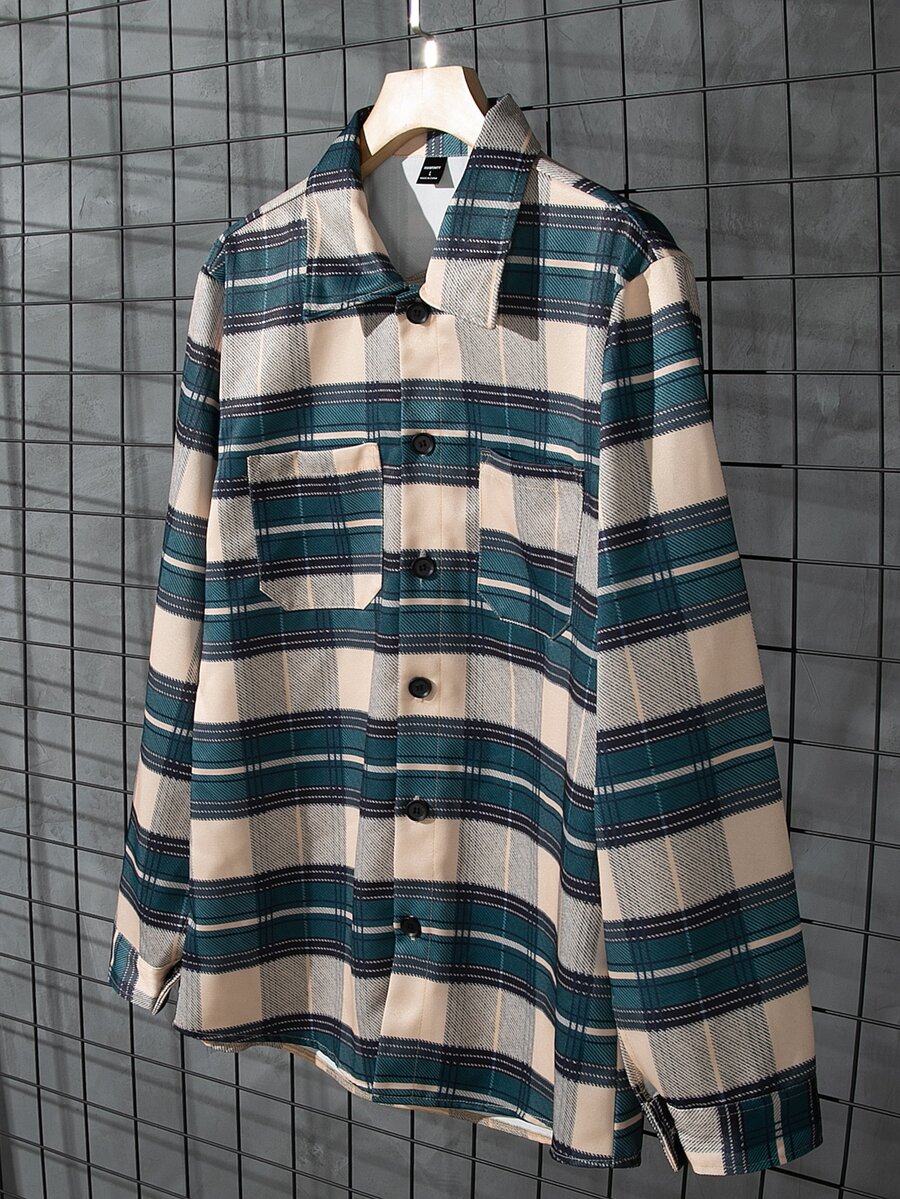 Genlund Men's Casual Striped Long Sleeve Pocket Loose Shacket, Spring Autumn - Multicolor - View 1