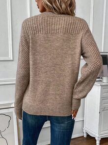 EMERY ROSE Solid Ribbed Knit Sweater,Long Sleeve Tops Knit Pullover Fall Winter Sweater - Mocha Brown - View 2