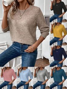 EMERY ROSE Solid Ribbed Knit Sweater,Long Sleeve Tops Knit Pullover Fall Winter Sweater - Mocha Brown - View 3