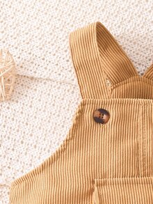 SHEIN Mono de enterizo casual con babero de unicolor para bebé niño, para el otoño - Amarillo - Ver 5