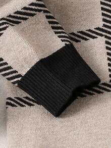 Tween Girls Autumn Fashion Classic Round Neck Long Sleeve Mid-Calf Elegant Casual Cool Dress Plaid Mid-Length Knitted Dress Farewell Dark Grey - Khaki - View 3