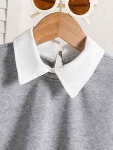 SHEIN Genkimix Kids 年轻女孩和年轻女孩灰色休闲圆领运动衫，带 3D 蝴蝶结，适合秋冬季，适合搭配各种外套、大衣、夹克、裤子和裙子，适合日常休闲穿着，适合各种放松场合 - 灰色 - 查看 5