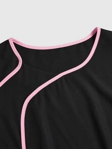 TaskEZ Blusa de manga corta con ribete de color contrastante, Blusas de uniforme médico - Negro - Ver 6