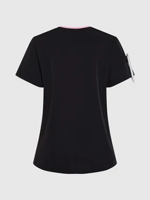 TaskEZ Blusa de manga corta con ribete de color contrastante, Blusas de uniforme médico - Negro - Ver 2