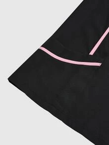 TaskEZ Blusa de manga corta con ribete de color contrastante, Blusas de uniforme médico - Negro - Ver 5