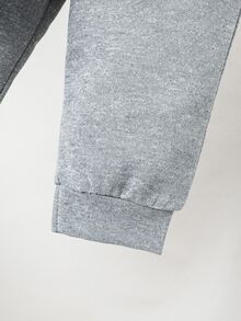 2 piezas/set Conjunto informal de sudadera con capucha y pantalones estampados de fútbol para niño joven, primavera otoño - Gris - Ver 4