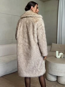 Firerie Women Elegant Long Faux Fur Coat In Fall/Winter Night Going Out Party Dark Brown - Apricot - View 2
