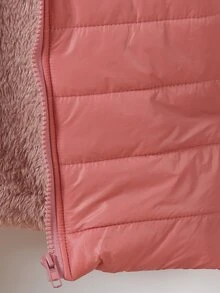 SHEIN Elladie kids Young Girl Casual Thickened Quilted Hooded Zip-Up Jacket, Winter - Dusty Pink - View 4