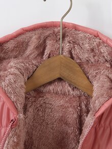 SHEIN Elladie kids Young Girl Casual Thickened Quilted Hooded Zip-Up Jacket, Winter - Dusty Pink - View 6