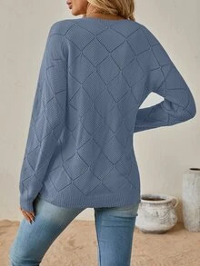 SHEIN Clasi 女式纯色 V 领长袖简约毛衣，秋冬休闲日常穿着 - 深灰色 - 查看 2
