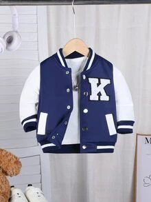 Baby Boys Fashionable Casual Bold Avant-Garde Baseball Jacket, Spring/Autumn, Infant Jacket, Toddler Jacket Navy Blue - Blue - View 1