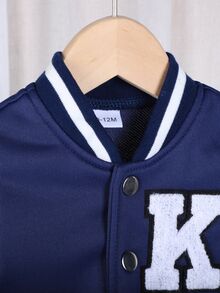 Baby Boys Fashionable Casual Bold Avant-Garde Baseball Jacket, Spring/Autumn, Infant Jacket, Toddler Jacket Navy Blue - Blue - View 5