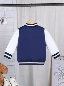 Baby Boys Fashionable Casual Bold Avant-Garde Baseball Jacket, Spring/Autumn, Infant Jacket, Toddler Jacket Navy Blue - Blue - View 2
