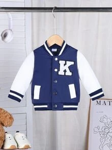 Baby Boys Fashionable Casual Bold Avant-Garde Baseball Jacket, Spring/Autumn, Infant Jacket, Toddler Jacket Navy Blue - Blue - View 3