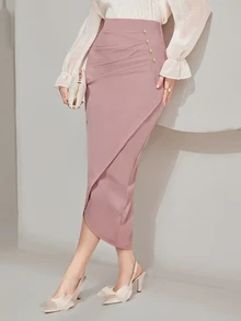 Modelyn Women's Elegant Wrap Design Women Skirt - Pink - View 1
